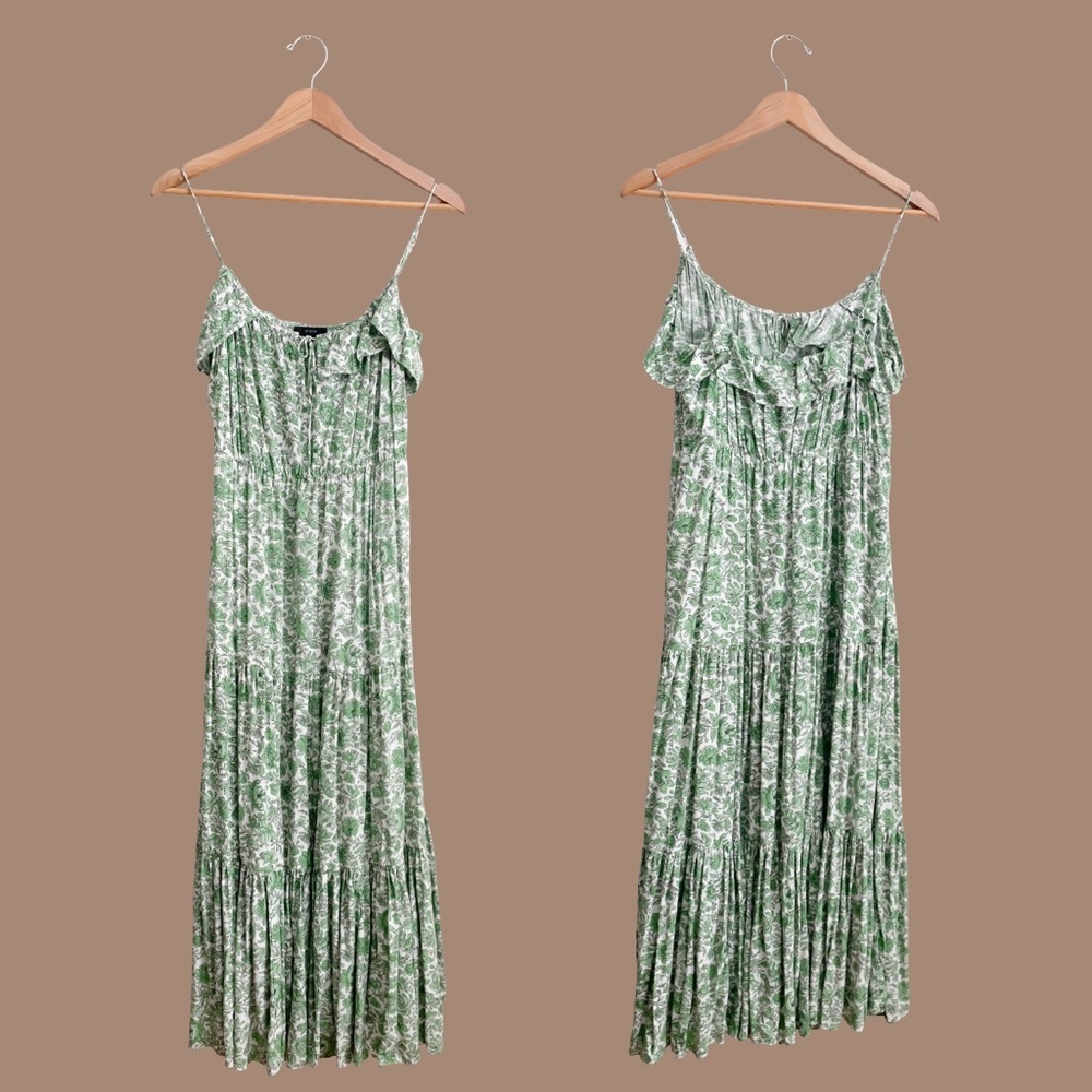 Jcrew Floral Maxi Tiered Ruffle Dress Green Victorian Coquette Cottage Resort M - Picture 9 of 9